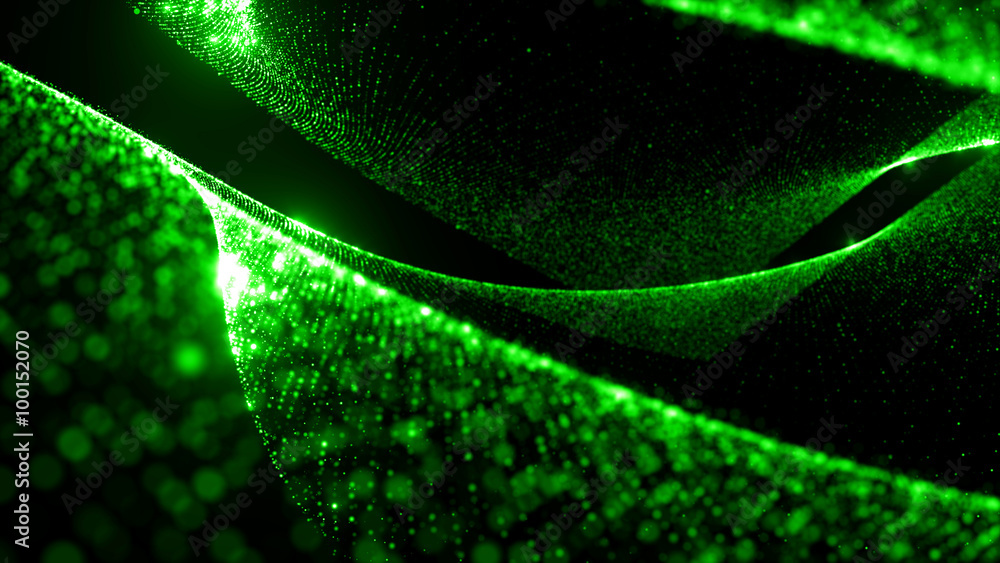 Poster abstract particle background, 3d render with depth of field, glow and randomize elements