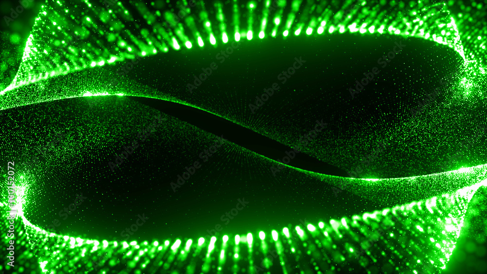 Poster abstract particle background, 3d render with depth of field, glow and randomize elements