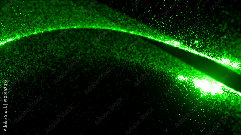 Poster abstract particle background, 3d render with depth of field, glow and randomize elements