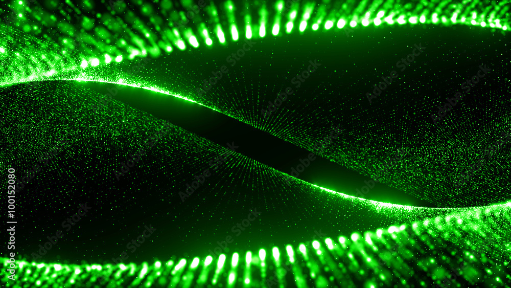 Poster abstract particle background, 3d render with depth of field, glow and randomize elements