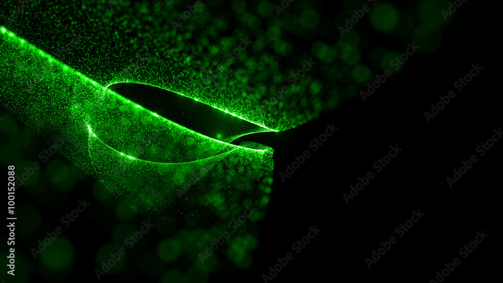 Poster abstract particle background, 3d render with depth of field, glow and randomize elements