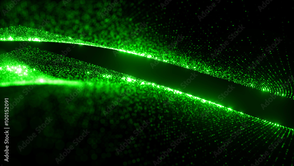 Poster abstract particle background, 3d render with depth of field, glow and randomize elements