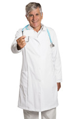 Doctor holding card