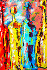 abstract background with colored oil painting bottles