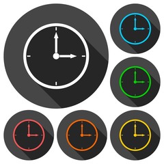 Clock icons set with long shadow