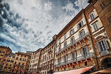 historic buildings in Piazza del Campo in Siena