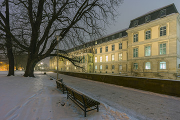 Naklejka premium Street view of old town of Hannover at winter night.