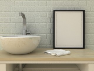 Empty picture in frame shabby chic, vintage style. Scandinavian style home interior decoration. Copy paste image.