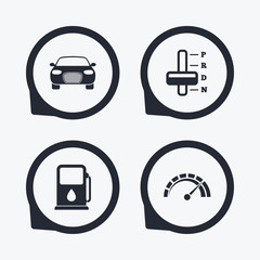 Transport icons. Tachometer and petrol station.