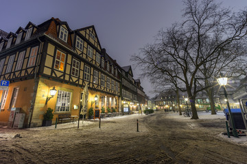 Street view of old town of Hannover at winter night.