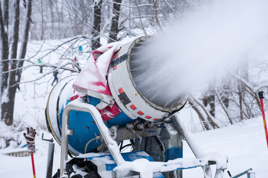 Snow machine blowing artificial snow