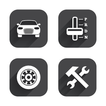 Transport icons. Tachometer and repair tool.