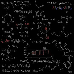 chemistry formulas on a blackboard
