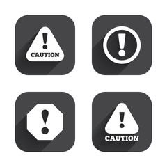 Attention caution signs. Hazard warning icons.
