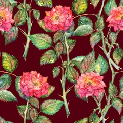 Dekokissen Watercolor pink roses seamless pattern texture background © Silmairel