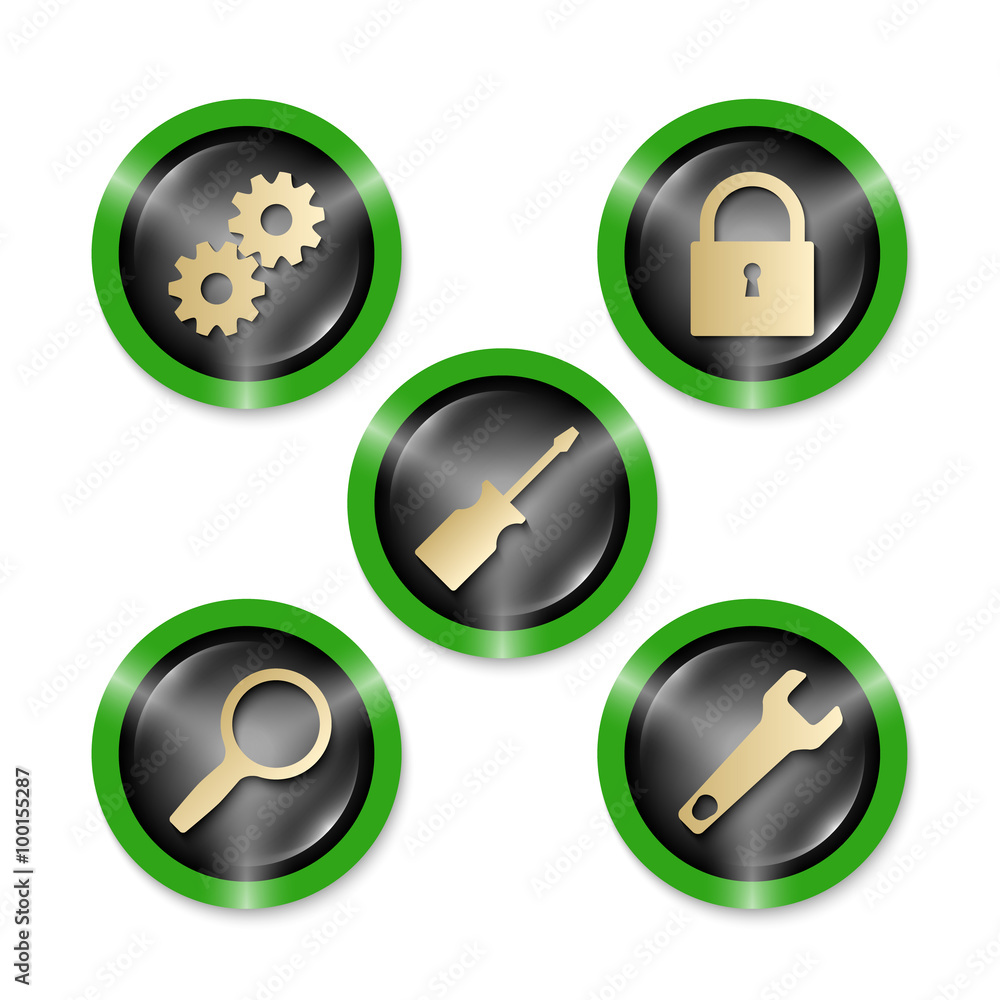 Poster set of five icons with different tools