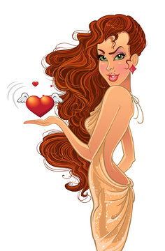 Pretty Valentine`s day girl with Heart