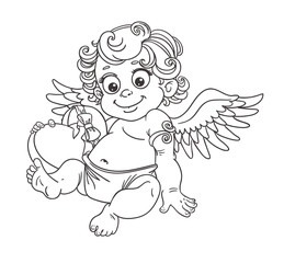 Fun cupid with candy outline for coloring