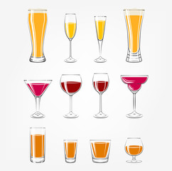 various glasses on black background. glasses for cocktails, wine