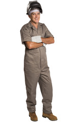Fototapeta premium Full length portrait of young male construction worker.