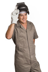 Full length portrait of young male construction worker.