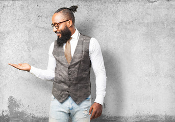 business black man holding gesture