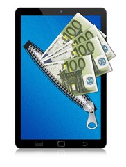 Banconote che escono dal tablet