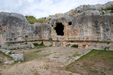 Fototapeta na wymiar Via dei Sepolcri near Teatro greco, Syracuse,Sicily,Italy