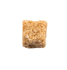 Brown sugarcane sugar cube over white background