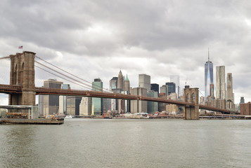 Manhattan skyline with Brooklyn Bridge.