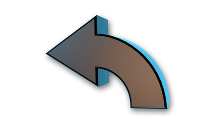 Fototapeta premium Up and left arrow, black metallic three-dimensional sign isolated on white background