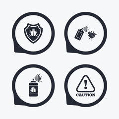 Bug disinfection signs. Caution attention icon.