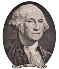 US president George Washington portrait on the one dollar bill macro isolated, united states money...