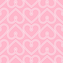Fototapeta na wymiar Happy Valentine's Day background. Pink seamless vector heart pattern. Abstract loop heart background.