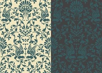 Vintage Pattern with Birds and Floral Details