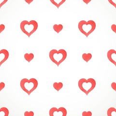 Vector seamless pattern from red hand drawn watercolor hearts