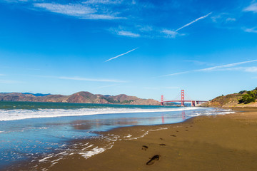 Beach Footprints and Golden Gate Bridge, San Francisco