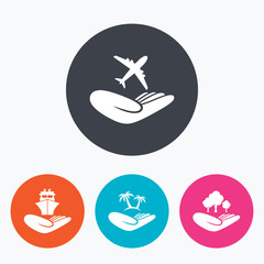 Helping hands icons. Protection and insurance.