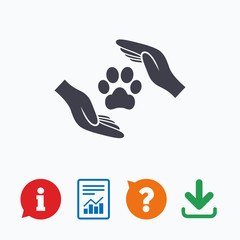 Protection of animals sign icon. Hands.
