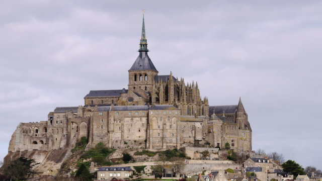 Still shot of Mont Saint Michel castle and monastery.