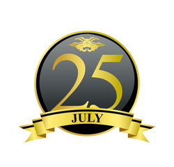 25 july golden calendar circle with ribbon