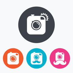 Hipster photo camera with mustache icons.