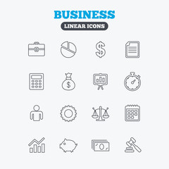Business line icons. Money, chart and document.