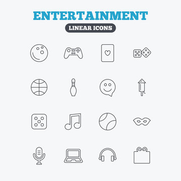 Entertainment icons. Game joystick, microphone.
