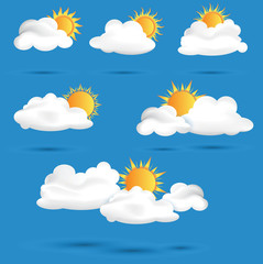 Sun with clouds on blue sky background vector eps10