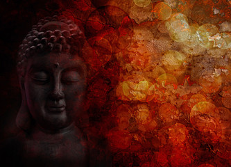 Bronze Red Zen Buddha Statue Meditating Front