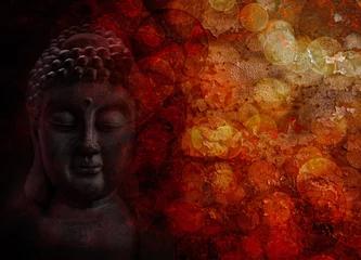 Foto op Aluminium Boeddha Bronzen Rode Zen Boeddhabeeld Mediteren Front