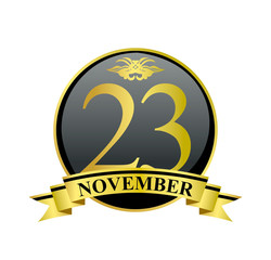 23 november golden calendar circle with ribbon