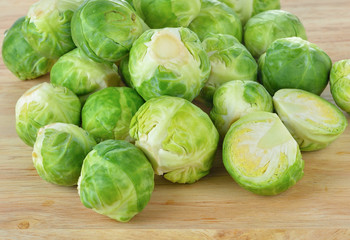 Brussel Sprouts isolated on wooden  background
