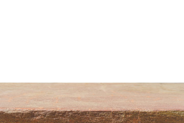 Naklejka premium Empty top of brown sand stone countertop or table isolated on white background - can be used mock up for display or montage your products.